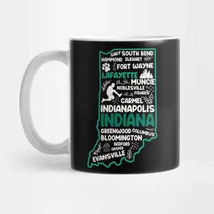 Lafayette Indiana cute map Fort Wayne, Evansville, Carmel, South Bend, Fishers, Hammond, Gary Mug